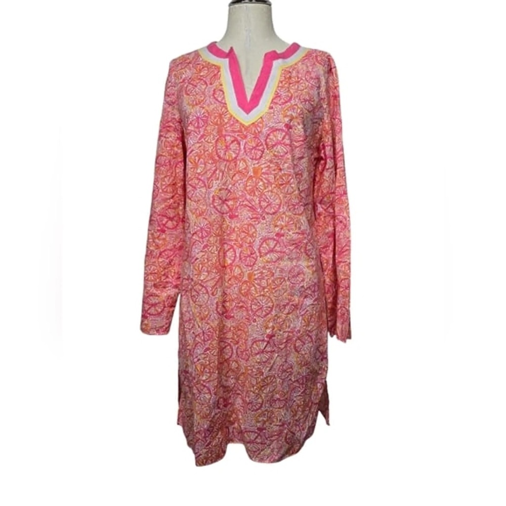 Lilly Pulitzer pink and orange bicycle print long sleeve swim cover-up size XL